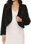 Allegra K Cropped Jacket for Women Halloween Costume Faux Fur Long Sleeve Open Front Bolero Winter Coat Black M