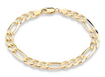 Miabella 18K Gold Over Sterling Silver Italian 7mm Solid Diamond-Cut Figaro Link Chain Bracelet for Men 7.5, 8, 8.5, 9 Inch 925 Made in Italy (9)