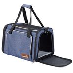 Cat Carrier Bag in Denim Fabric, ENSOBO Pet Transport Bag for Cats and Small Dogs 20 lbs, TSA Approved Pet Travel Carrier with Two Bigger Side Bags, Shoulder Strap for Carrying, Denim Blue