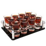 D&Z 1 oz Shot Glasses with Holder, Heavy Base Shot Glass Set of 12, Easy Carry without Spilling, Cute Drinking Cup for Whiskey/Vodka/Tequila/Cocktail, Ideal Birthday Gift for Boyfriend/Father/Husband