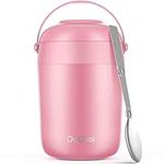 Kids Thermos with Handle for Hot Cold Food Insulated Food Jar, Food Thermos for Lunch Hot Soup Leakproof Stainless Steel with Spoon Keep Food Warm Thermal Container for School Camping (Pink)