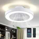 Ceiling Fan Mount for Bedroom: 20 Inch Bladeless Ceiling Fan with Light and Remote for Living Room Kitchen Dining Room - Low Profile Enclosed Fan Light with App 6 Wind Speed Dimmable White