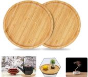 BUENTYA 2 Pcs Round Bamboo Tray, 20cm Round Solid Wooden Serving Tray Wooden Trays Wood Serving Plate Bamboo Tea Serving Tray Flower Plant Succulent Tray for Coaster, Tea, Coffee, Cake, Succulent