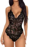 Buitifo Women Lace Bodysuit One Piece Babydoll Backless Mini Teddy V Neck Lingerie（Black 1,L