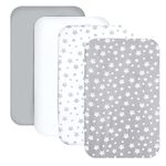 Mini Portable Crib Sheets 4 Pack for Boys or Girls (38" X 24"), Compatible with Dream on Me, Delta Porta Crib and Arms Reach Ideal Cosleeper, Grey