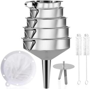 Gucass Juego de 9 embudos de acero inoxidable, embudo de cocina con mango, embudo de mermelada con colador, filtro de malla 200, cepillo de limpieza, embudo para transferir especias líquidos,