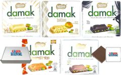 Damak Mixed Packs - Dark, White & Milk Chocolate With Pistachio Or Baklava & Caramel (6x60g) 5 Flavours - Boxed Treatz (5x60g, 5 Flavours 1 Pc Each)