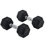 HOMCOM Rubber Dumbbell Sports Hex Weights Sets Home Gym Fitness Hexagonal Dumbbells Kit Weight Lifting Exercise (2 x 8kg) Black