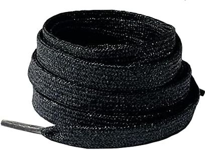 BupiMufi Lacets plats de 9 à 10 mm de large en paillettes [ en matériau amélioré] Bandes métalliques résistantes à la déchirure brillantes Design bling, noir a, 120 ESL0072-120Pureblack
