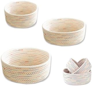 Roczential 3 Pack Cotton rope Storage basket Set, Oval woven nursery storage basket,Cute Dog Toy Basket Baby Nursery Hamper Shelf Decorative Bin,soft fabric basket (Round)