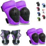 GEQID Kids Knee Pads Elbow Pads Wrist Guards Set ,Protective Gear for 4-6-12 Boys Girls Roller Skating Scooter Skateboarding Bike (Purple, Free Size (4-12 Years or 40-80lbs))
