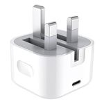 USB C Plug for iPhone, 20W USB C Fast Charger Plug, USB-C Fast Power Adapter, Foldable Pin Design UK PD Wall Type-C Power Adapter for iPhone 15/14/13/12/11/Plus/Pro/Pro Max/mini/SE/X/XS/XR/8 (White)