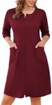 Ekouaer Zip Up Robes for Women Waffle Bathrobe House Dress Lightweight Knee Length Robe S-XXL, Red