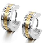 Flongo men's earrings stainless steel romantic lettering pattern circle shape black for Christmas Valentine's Day gold