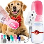 MalsiPree Portable Dog Water Bottle - Leak-Proof Bottles with Dog Bowls - Puppy Accessories Dog Water Dispenser - Drinking Water for Walking, Hiking, Travelling - Food Grade Plastic - 550ml, Pink