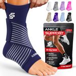 Sleeve Stars Ankle Brace for Women & Men, Ankle Wrap for Sprain, Compression Sleeve for Plantar Fasciitis Relief, Easy Customizable Support: w/Removable Strap (Single/M:10"-12"/Navy Blue)