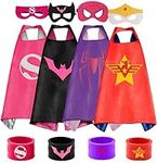 COTATERO Kids Dress Up Superhero Capes Sets &Slap Bracelets for Girl Children Costumes Halloween Birthday Gifts Party 4pcs