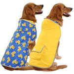 HDE Reversible Dog Raincoat Hooded Slicker Poncho Rain Coat Jacket for Small Medium Large Dogs Ducks Yellow - XXL