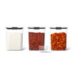 Rubbermaid Brilliance BPA-Free Food Storage Containers with Lids, Airtight, Kitchen and Pantry Organization Set, Includes 3 Containers and Scoops, Clear, 16 cups