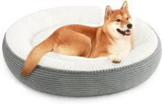 Love's cabin Round Donut Cat and Dog Cushion Bed, 36in Pet Bed for Cats or Small Dogs, Anti-Slip Water-Resistant Bottom, Super Soft Durable Fabric Pet beds, Washable Cat Dog Bed Stripe Grey