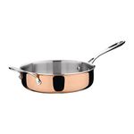 Vogue Tri Wall Copper Sauté Pan 24 cm, Copper & Stainless Steel, All Heat Source Compatible, Induction Compatible, Mirror Polished Copper Frying Pan, CM676