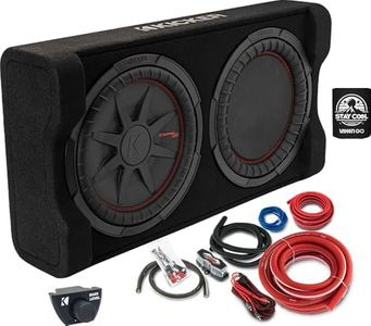 KICKER Enclosure and Amp kit Package of 2 Items - 12" PTRTP 1000 Watt Down-Firing Powered Loaded Sub Enclosure, and Complete 8AWG Wiring Kit
