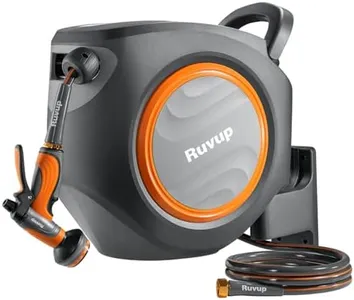 Ruvup Retractable Garden Hose Reel, 5/8in x 100ft Water Hose Reel with Metal Bracket, UV Resistant Automatic Hose Reel Wall Mount for Outside, Slow Retraction Any Length Lock 10 Spray Nozzle