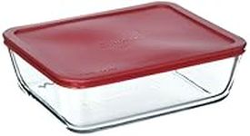 Anchor Hocking Classic Glass Food Storage Container with Lid, Red, 11 Cup