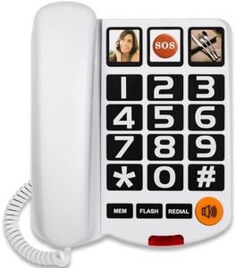 Sangyn Landline Phones for Seniors with Large Button Corded Telephone for Home with Amplified Loud Ringer Volume Adjustable One-Touch Dialing Big Button Telephones for Visually Hearing Impaired, White