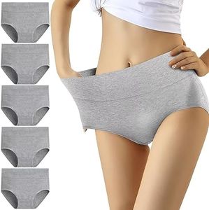 YouShow Women's Underwear, Pack of 5, Cotton High Waist Underwear, Briefs, Stretch Content, Gray, Large