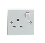 Invero® 1x Pack of 1 Gang 13A Double Pole Single Plug Electric Wall Socket Switched with Square Edge & Screw Fixings Included