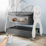 StarAndDaisy Automatic Baby Cradle (0-2 Years) with 3-Speed Adjustable Swing, Mosquito Net, Lightweight Design, and Sturdy Wooden Legs - Grey