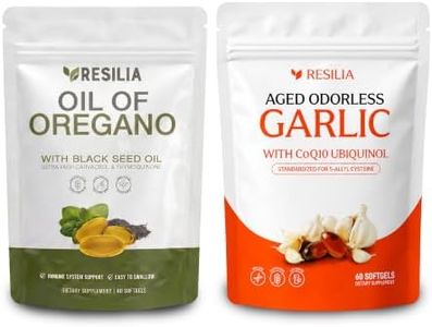 Resilia 2-Pouch Immune & Heart Support Bundle | Odorless Aged Garlic Extract 600mg with CoQ10 & K2 | Oregano Oil Softgels with Black Seed Oil | Dietary Supplement Duo | 120 Count Total