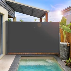 LIFERUN 118" x 71" Side Awning, Retractable Side Awning, Patio Retractable Side Screen Awning, UV Resistant, Waterproof, Patio Privacy Screen for Garden, Balcony, Courtyard(Dark Grey)