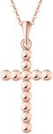 FANCIME Rose Gold Plated 925 Sterling Silver High Polished Bead Cross Pendant Necklace for Women, 18"