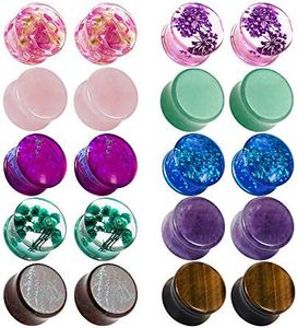 TBOSEN Set Of 10 Pairs Mixed Stone Ear Plugs Ear Gauges Ear Tunnels Double Flare Plugs Expander Body Piercing Jewelry 0g-5/8" in 8mm-16mm, 1/2"(12mm), Stone, sandstone