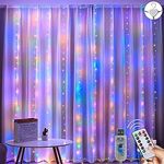 Lezonic Curtain Fairy Light, 3m×3m 300LED 8 Modes Remote Control Fairy Light, Curtain Lights USB Plug in for Bedroom, Garden, Party, Wedding, Christmas Decoration (Multi-Coloured)