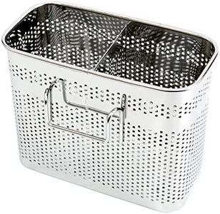 Kitchen Utensils Chopsticks Holder Drying Rack Basket with Hooks 2 Divided Compartments Quality Stainless Steel Large L5.4 X H4.3 X W2.6