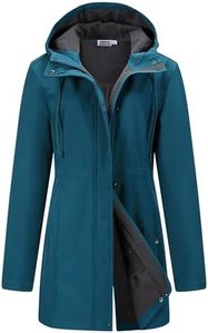 Outdoor Ventures Veste softshell pour femme,Veste de pluie fonctionnelle et légère,Coupe-vent,Imperméable,Veste de randonnée respirante,Avec capuche,Pour printemps, automne, hiver, Bleu céramique, S