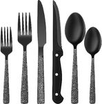 Black Hammered Silverware Set, 24-P