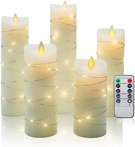 CCLIFE Velas eléctricas y LED de cera real con control remoto, función de temporizador, hechas de parafina, Funcionamiento con batería,Blanco 5 Piezas