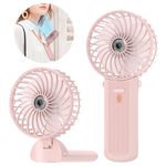 Lepwings Portable Mini Handheld Fan - Rechargeable Neck Hanging Fan with 16-Hour Cooling, Personal Handy Fan 4-Speeds Foldable Pocket Fan for Summer Outdoor Travel Home Office - Pink