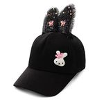 VRITRAZ Polyester Bunny Ears Designer And Cartoon Character Printed Little Cap For Kids, Baby Girls & Boys 3-12 Years (Black)