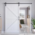 ROYMELO 42x84 Inch White Sliding Barn Door Slab and 7ft Hardware Kit Included, K-Frame, MDF Wood Panel Covered with Water-Proof Scratch-Proof PVC Surface, Easy to Clean, Simple DIY Assembly