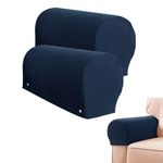 [New Upgrade] Stretch Armrest Covers| Anti-Slip Breathable Armrest Covers for Sofas & Chairs & Recliner| Spandex Jacquard Armchair Slipcovers Set of 2| Washable Armrest Protector (Navy)