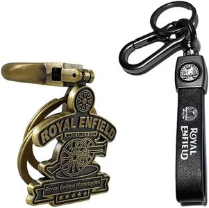 MAPLE Leather & Made Like Gun Antique Keychain Compatible with Royal Enfield Unique Stylish for Men Car Bike Key Ring Key Chain Antique Golden Combo Pack Of 2