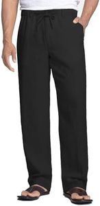 COOFANDY Men's Linen Elastic Pants Casual Regular Fit Golf Beach Pants (Black, XXL)