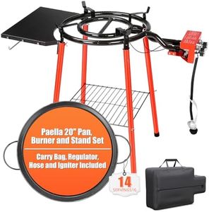 QuliMetal Paella Pan Burner & Stand Set, 20 Inch Enameled Paella Pan, Built-In Ignitor, Regulator Hose, Carry Bag, Durable Legs & Side Shelf, Ideal for Camping, Backyard & Patio Cooking, 14 Servings