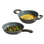 Meyer Anzen Healthy Ceramic Coated Cookware Set - 20cm Frypan, Kadai With Interchangeable Lid, Grey, 3-Piece