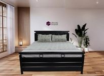 Universe Furniture Saiz Large King Size (7X6) Metal Bed with Hydraulic Storage Top Patra Sheet (Matte Black Finish & Black Headrest, 7X6)